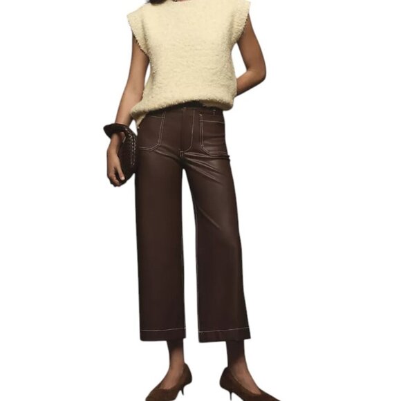 Anthropologie Maeve The Colette Cropped Wide Leg Pant,Faux-Leather, Stitch, 27 - Picture 1 of 10